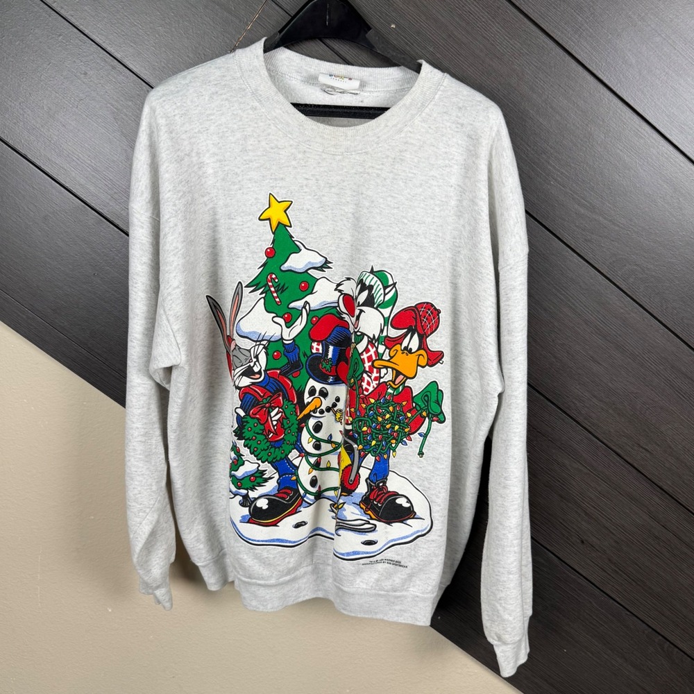 Vintage 1995 Looney Tunes Christmas Sweatshirt Bugs Bunny Daffy Sylvester XL